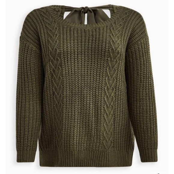 Cable Green tied back sweater - Picture 3 of 14